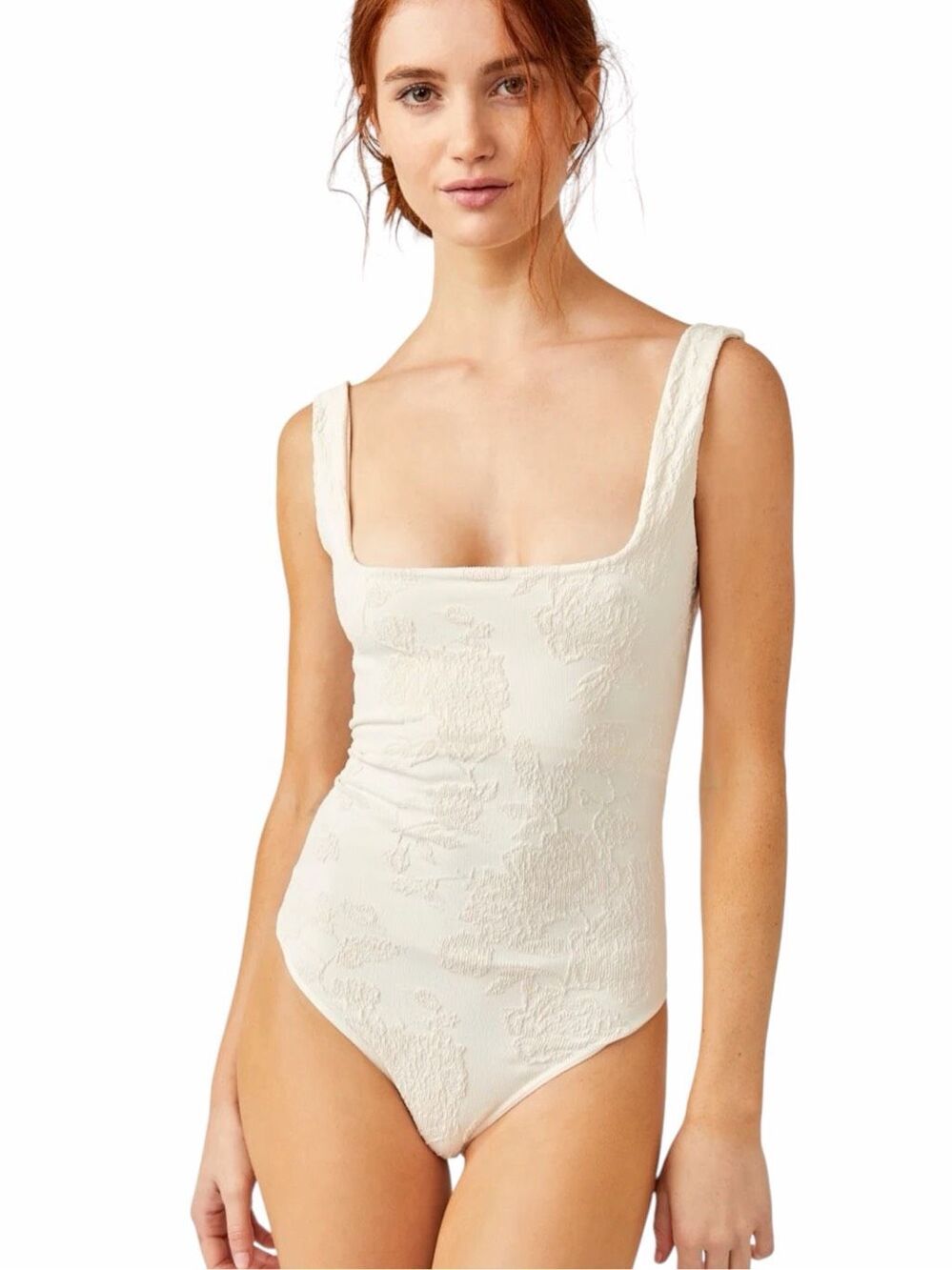 INTIMATELY FREE PEOPLE Send Love Floral Jacquard Bodysuit Cream XS/S